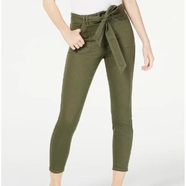 elegant high-waist pants -breathable linen tops for women -Vanilla Star Women's Belted Cropped Jeans Green Size 7