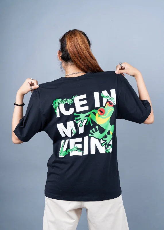 casual women's tops -Ice In My Veins Women Oversized Puff Printed T-shirt