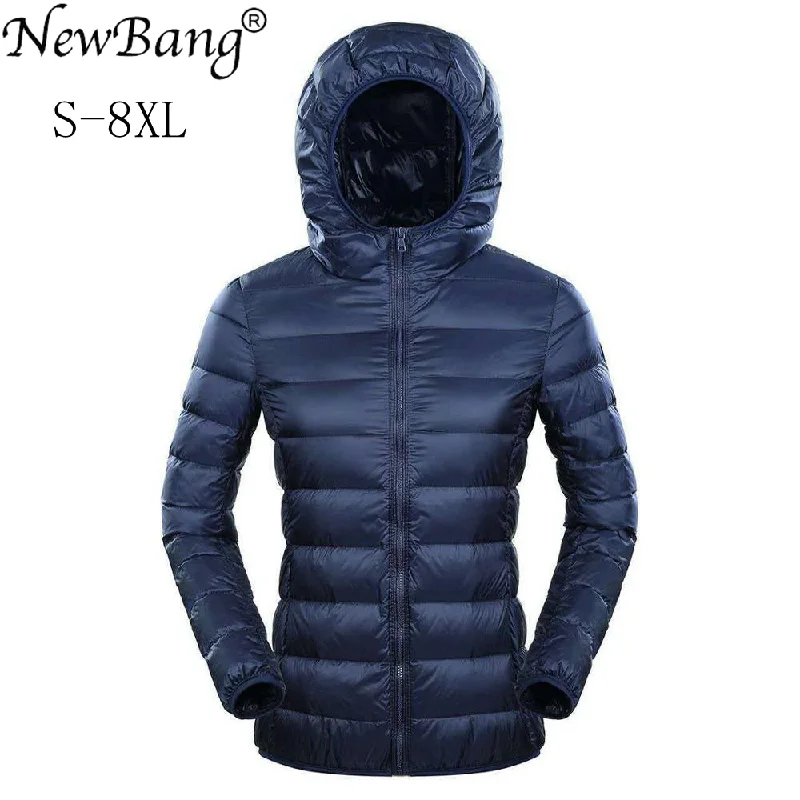 reversible jackets for women -fashionable work tops for women -NewBang Brand 7XL 8XL Down Jacket Women Hooded Ultra Light Down Jacket Women Plus Feather Winter Thin Warm Windbreaker Coats