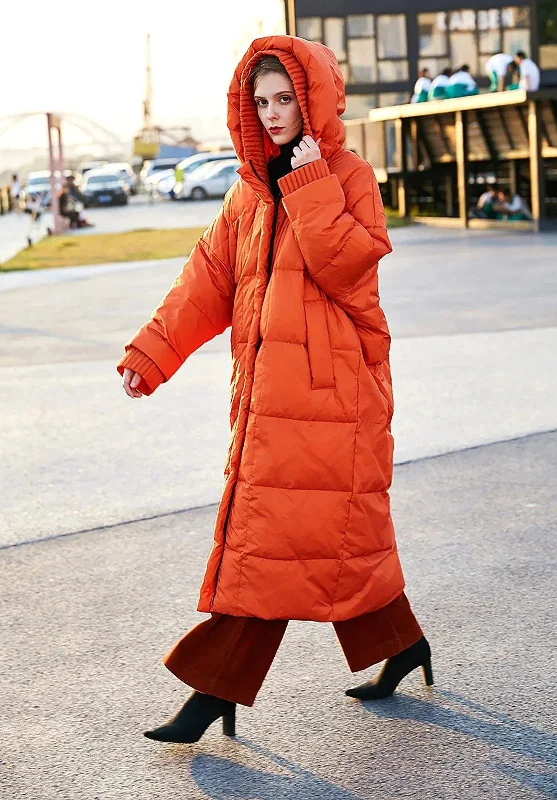 military-style coats for women -trendy crop tops for women -Oversize Orange Hooded Down Puffer Parka