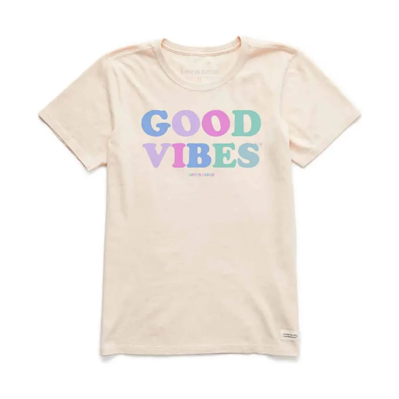 women's work blouses -Life Is Good Women's Good Vibes Crusher Tee - Putty White - ONLINE STORE CREDIT/EXCHANGE ONLY