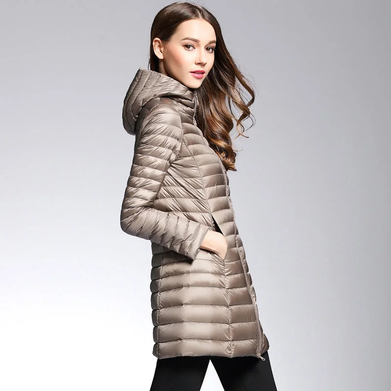 wool blend coats for women -casual long sleeve shirts for women -Woman Spring Padded Hooded Long Jacket White Duck Down Female Overcoat Ultra Light Slim Solid Jackets Coat Portable Parkas