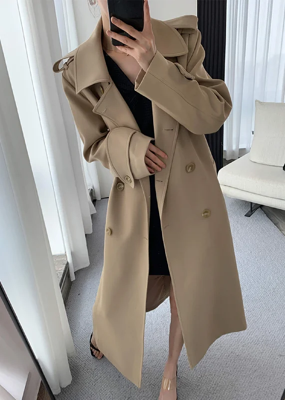 women's leather jackets -button-up shirts for women -Khaki Long Trench Coat,Double Breasted Duster Coat