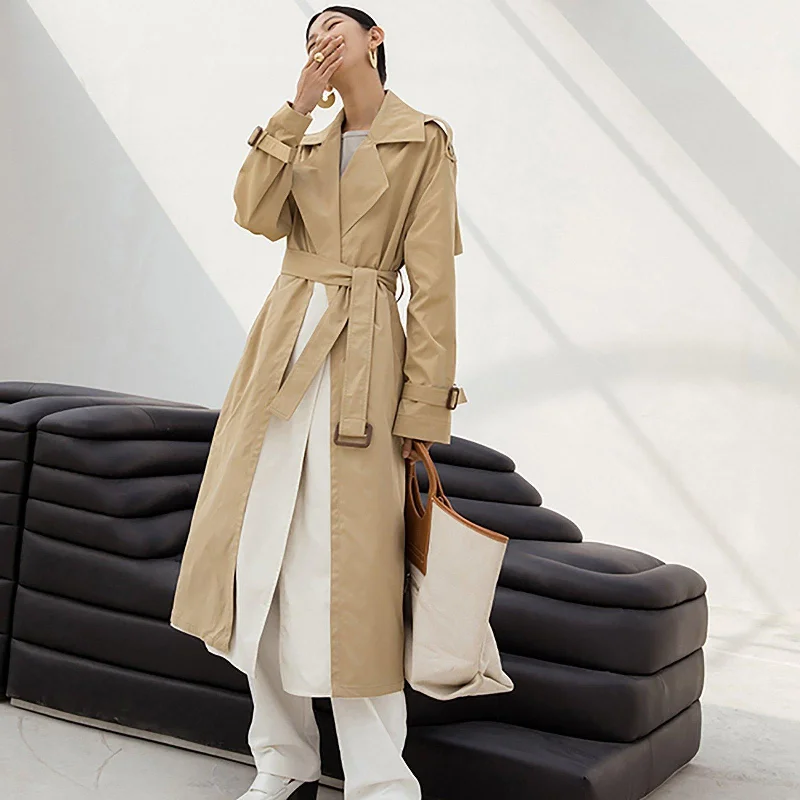 warm winter coats for women -stylish tops for ladies -Color Block Belted Wrap Trench Coat