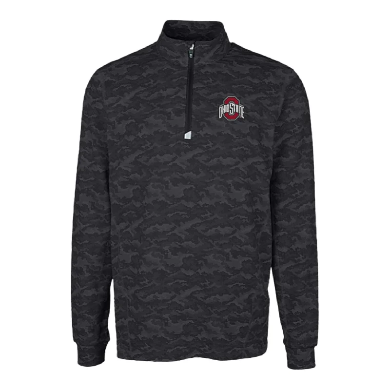 women's leather jackets -button-up shirts for women -Ohio State Buckeyes Cutter & Buck Traverse Stretch Black Camo 1/4 Zip Jacket