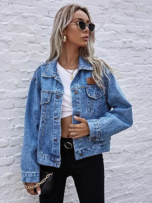 stylish blazers for women -chiffon blouses for women -DressBetty - Turn-down Collar Loose Denim Jacket