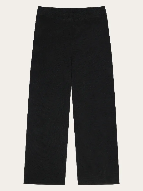 baggy trousers for women -ruched tops for women -POSEY wide mid-rise knitted pants - RWS - Black Jet