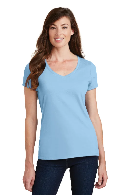 high-neck tops for women -Port & Company Womens Fan Favorite Short Sleeve V-Neck T-Shirt - Light Blue