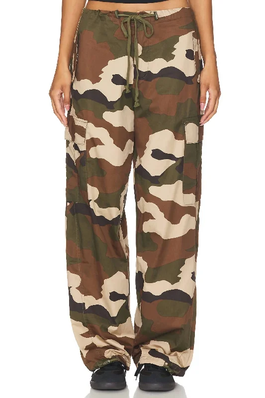 soft fabric pants for women -crop tops for women -Parachute Pant In Fatigue Green Camo