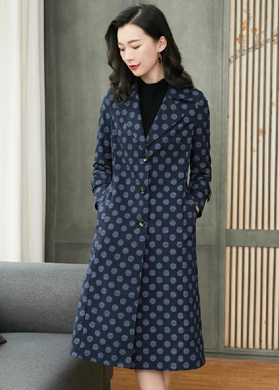 warm down coats for women -turtleneck tops for women -Polka Dot Custom Single Breated Trench Coat