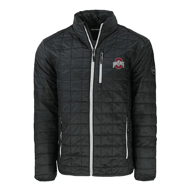 casual bomber jackets for women -breathable tops for women -Ohio State Buckeyes Cutter & Buck Rainier PrimaLoft Eco Insulated Black Full Zip Jacket