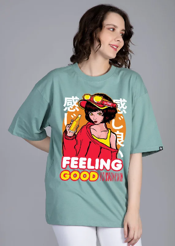 everyday tops for women -Feeling Good Women Oversized Printed T-Shirt | Shop Now | Pronk