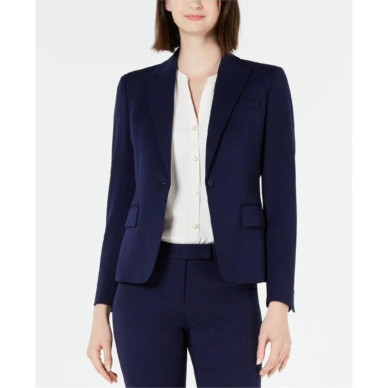 fur-trimmed coats for women -basic tops for women -Anne Klein Womens Solid Peaked One Button Blazer Jacket, Blue, 6