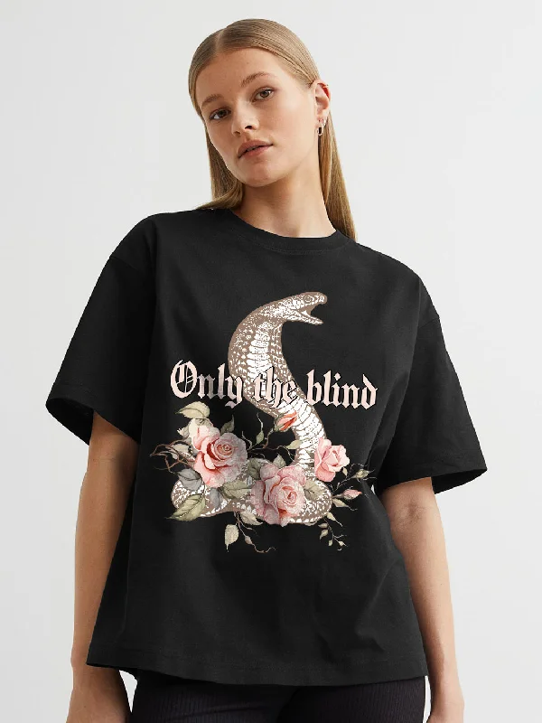 autumn blouses for women -Only The Blind Women Oversized Printed T-Shirt