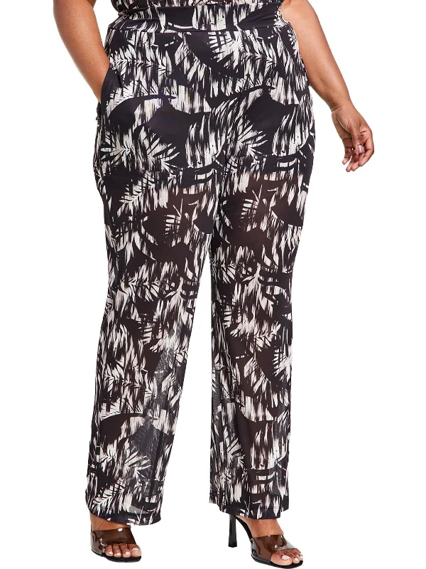 stylish joggers for women -women's wrap tops -Plus Womens High Rise Mesh Wide Leg Pants