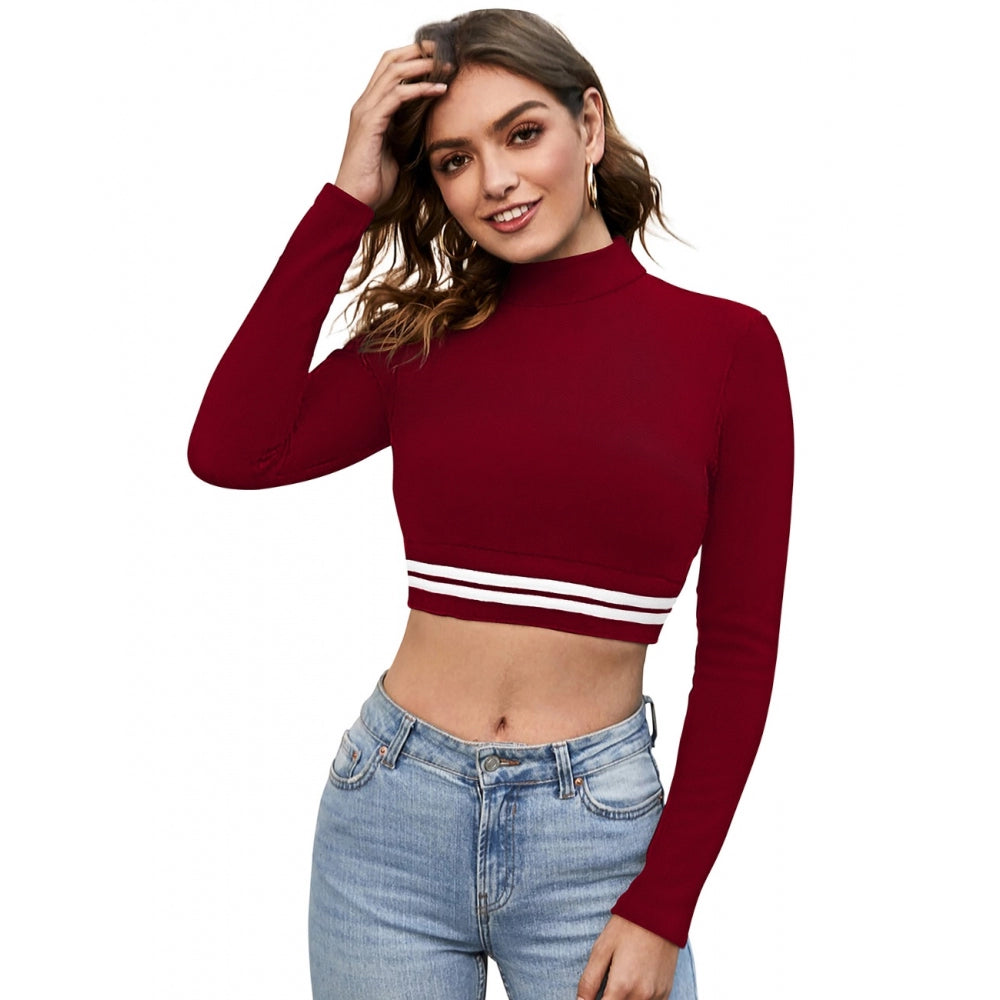 casual long sleeve shirts for women -Generic Women's Western Wear Hosiery Crop-Top (Maroon)