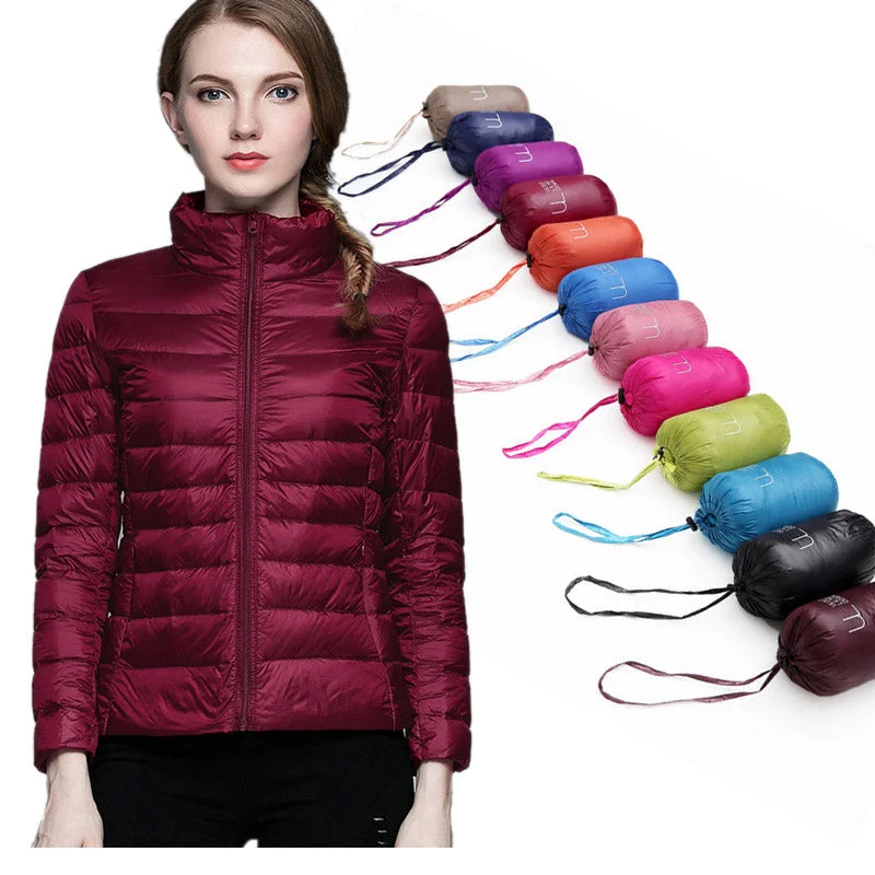 breathable jackets for women -cozy women's tops -Winter Women  Stand Collar 90% White Duck Down Jacket Female Ultra Light Down Jackets Slim Long Sleeve Parkas Candy Color Fashio