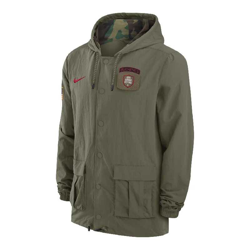 military-style coats for women -trendy crop tops for women -Ohio State Buckeyes Nike Military Green Jacket