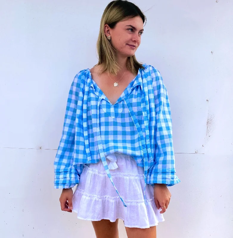 crochet tops for women -Sammie Smock - Blue Check