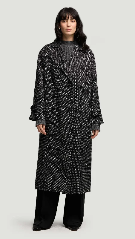 women's winter coats -women's long sleeve blouse -Double-Breasted Coat in Tweed | Black/White