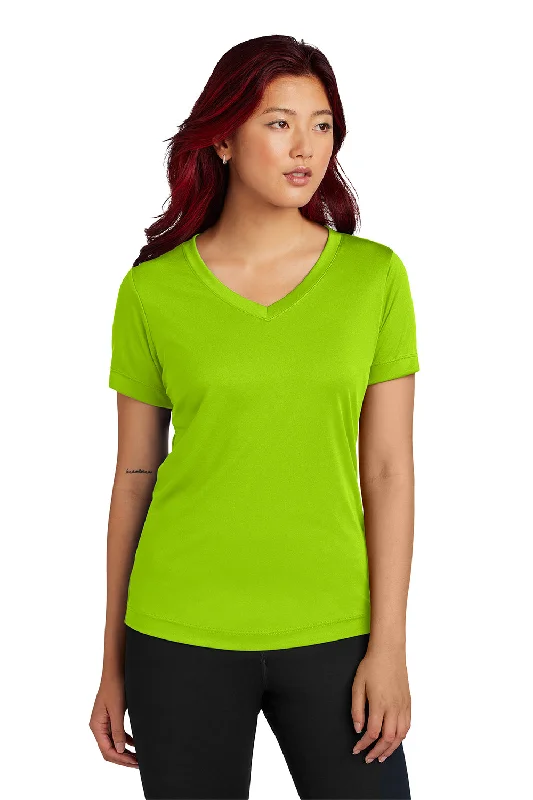 wool tops for women -Sport-Tek Womens Competitor Moisture Wicking Short Sleeve V-Neck T-Shirt - Lime Shock Green