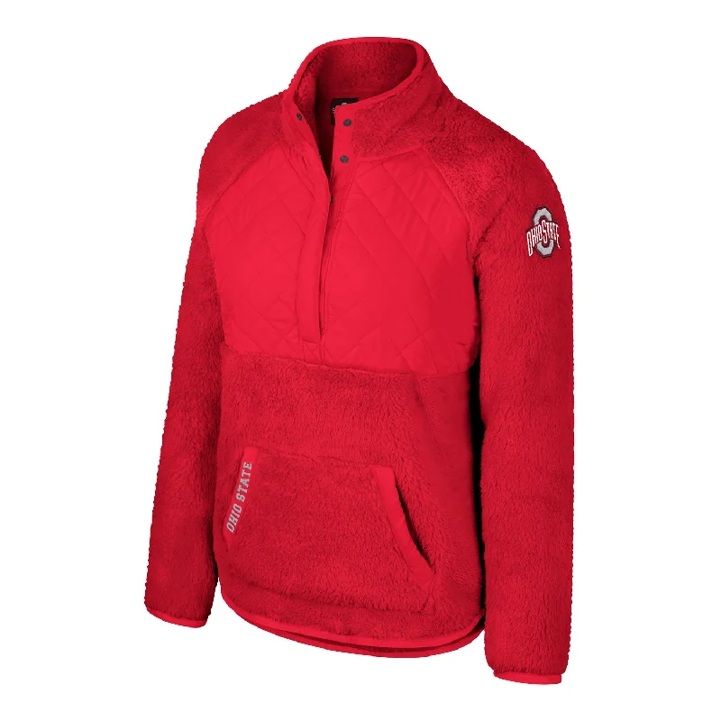 everyday coats for women -bell sleeve tops for women -Ladies Ohio State Buckeyes Snap Sherpa Scarlet 1/2 Snap Jacket