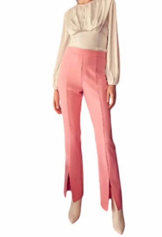 women's bootcut trousers -soft touch blouses for women -Doll Slit Pants In Pink