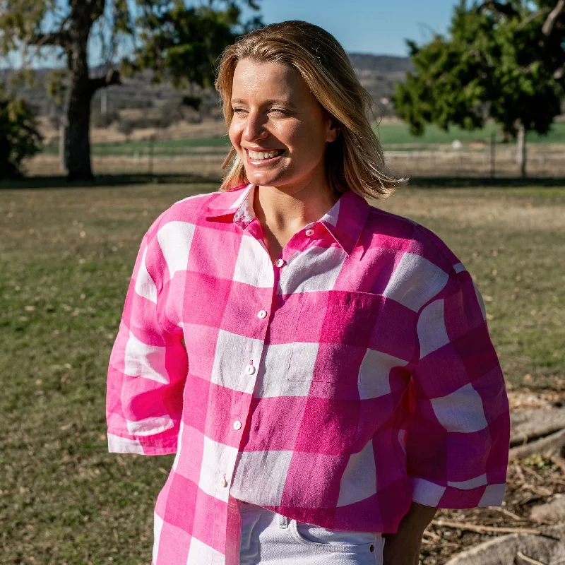 elegant women's tops -Large Pink Check Top