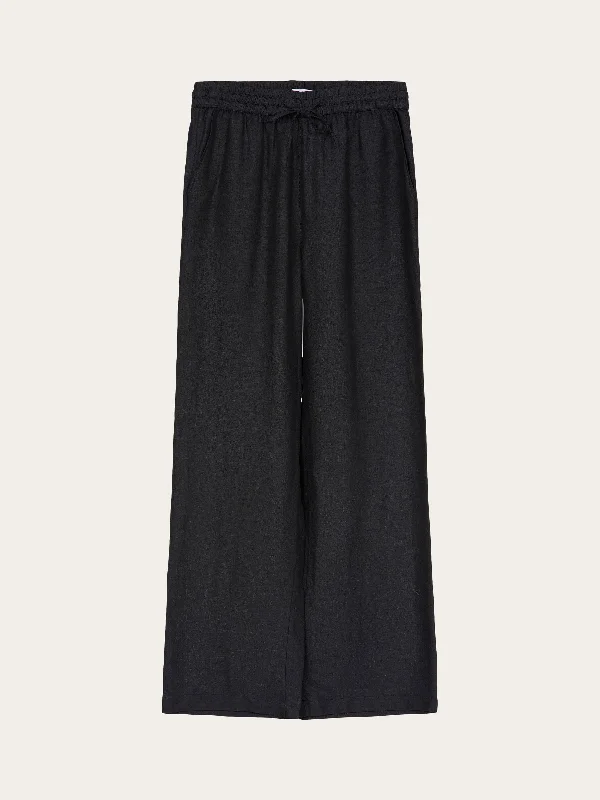 women's tailored trousers -women's satin blouses -Linen Mix Elastic Waist Pants - Black Jet