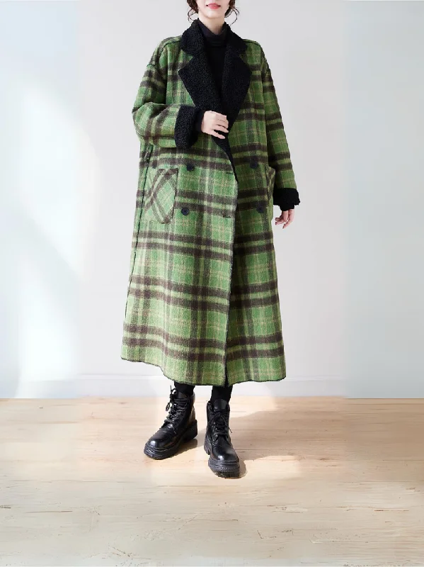 sporty jackets for women -lightweight summer tops for women -Women's Velvet Loose Lambswool Plaid Side Pockets Coat