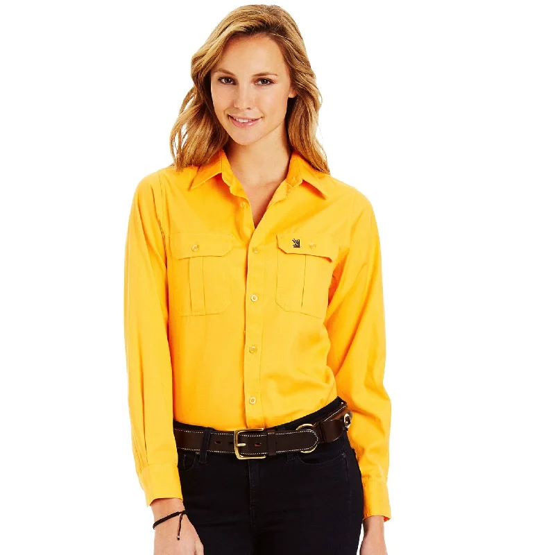 stretchable tops for women -Yellow Full Button