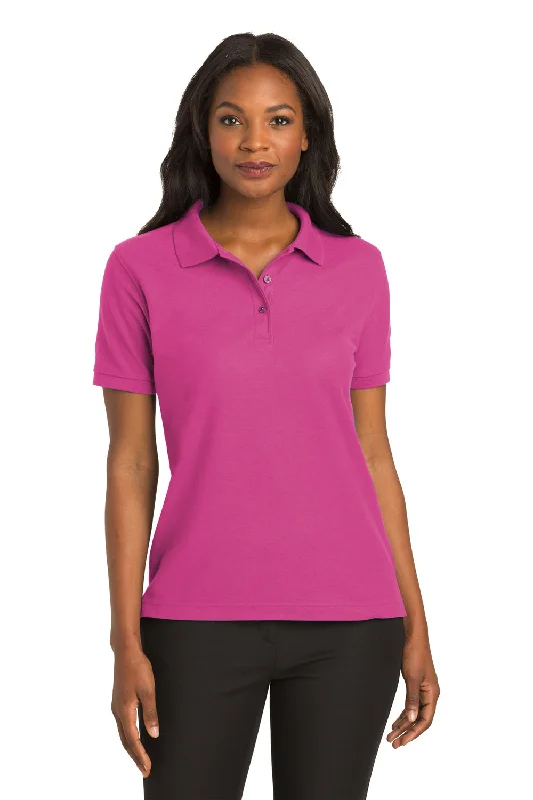 spring fashion tops for women -Port Authority Womens Silk Touch Wrinkle Resistant Short Sleeve Polo Shirt - Tropical Pink