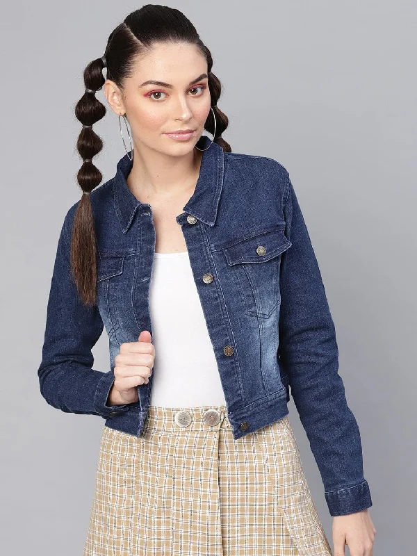 elegant coats for women -women's work blouses -Blue Denim Washed Jacket