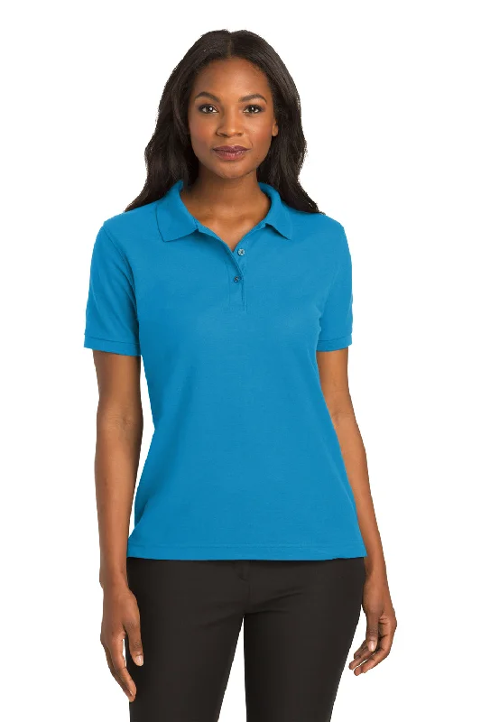 sleeveless summer tops for women -Port Authority Womens Silk Touch Wrinkle Resistant Short Sleeve Polo Shirt - Turquoise Blue