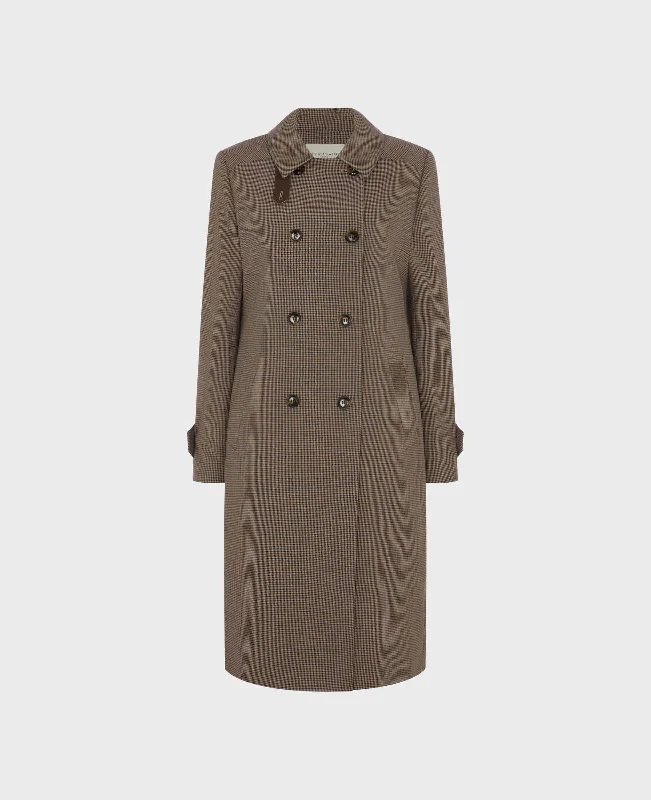 warm winter coats for women -stylish tops for ladies -Clarendon Houndstooth Wool Blend Trench Coat