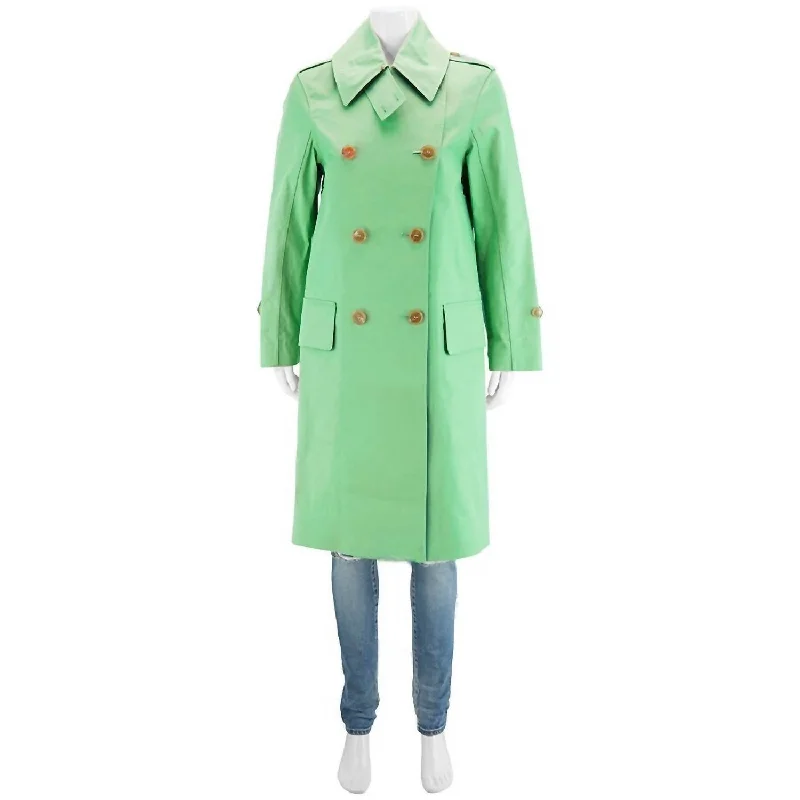 long trench coats for women -casual women's tops -Women's Double Breasted Trench Coat In Bright Pigment Green