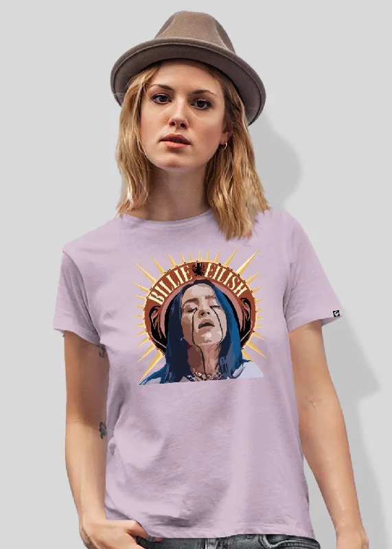 cozy women's tops -Billie Eilish Women Printed Half-Sleeve T-Shirt