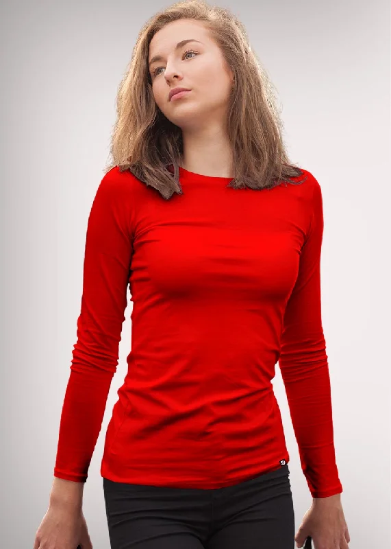 lightweight summer tops for women -Solid Women Full Sleeve T-Shirt - Candy Red