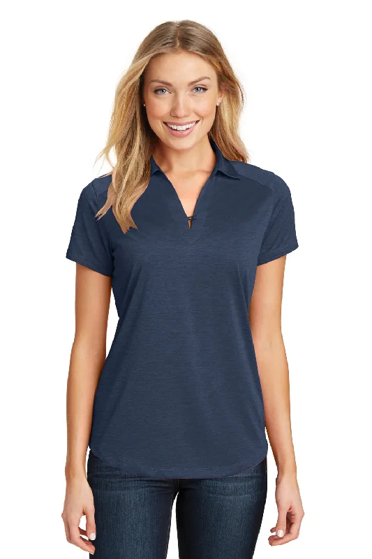 women's v-neck shirts -Port Authority Womens Digi Heather Performance Moisture Wicking Short Sleeve Polo Shirt - Dress Navy Blue