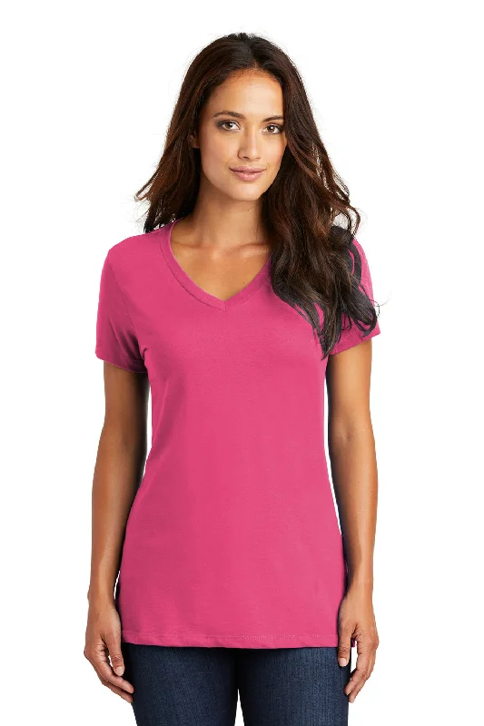 tie-front tops for women -District Womens Perfect Weight Short Sleeve V-Neck T-Shirt - Dark Fuchsia Pink