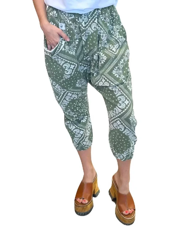 breathable summer pants for women -silky tops for women -From Here And Beyond Pants In Olive Bandana