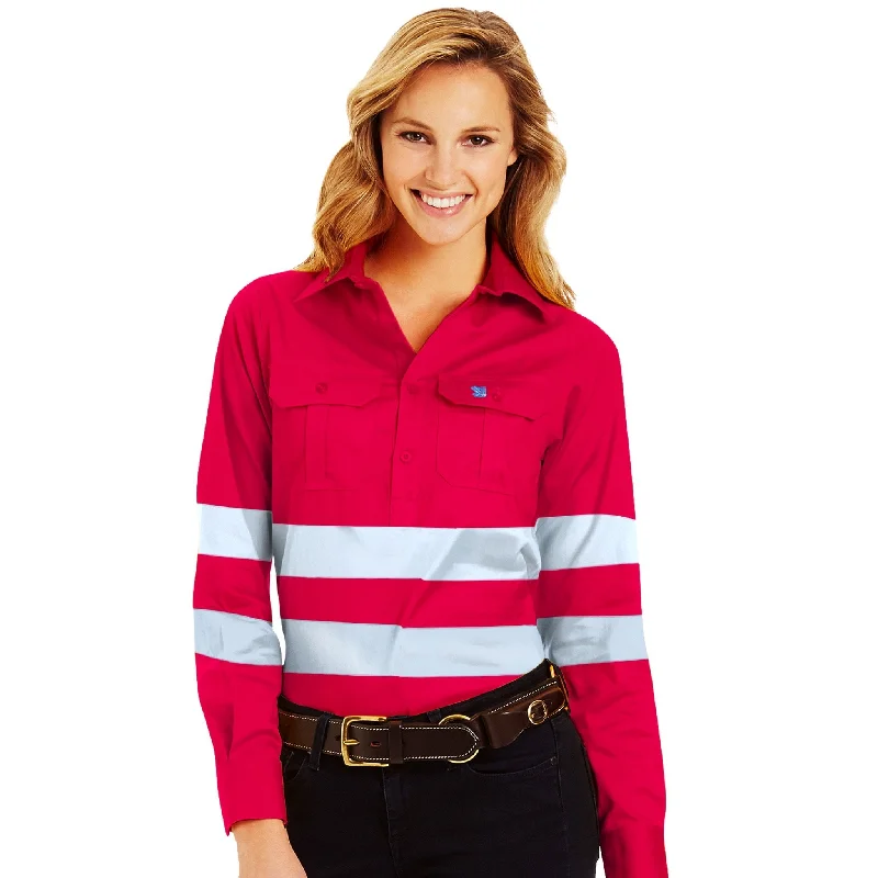 spring fashion tops for women -Fuschia Hi-Vis Half Button