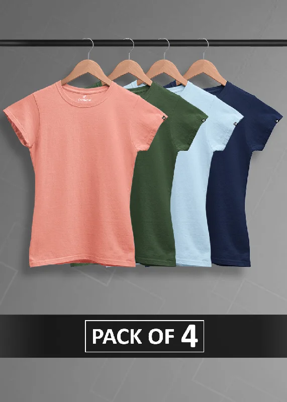 elegant evening tops for women -Solid Half Sleeve T-Shirt Women Combo - Pack of 4