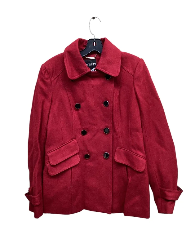 belted trench coats for women -women's off-shoulder tops -Coat Peacoat By Express In Red, Size: M