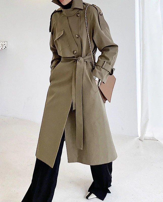 eco-friendly coats for women -women's silk tops -Army Green Asymmetric Trench Coat