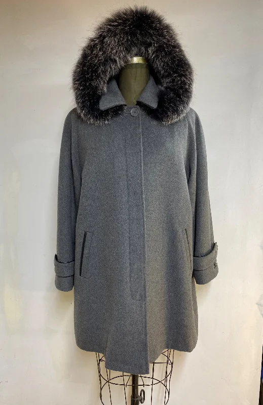 ultra-light jackets for women -sheer tops for women -Esther Car Coat - 50% Cashmere & Wool Blend - Detachable Fox Hood