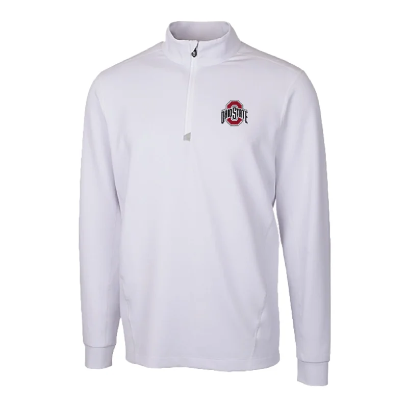 women's puffer jackets -floral print blouses for women -Ohio State Buckeyes Cutter & Buck Traverse Stretch White 1/4 Zip Jacket