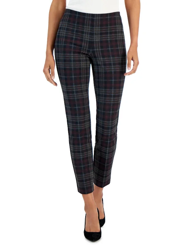 formal wide leg pants for women -women's workout tank tops -Womens Plaid Pull On Ankle Pants