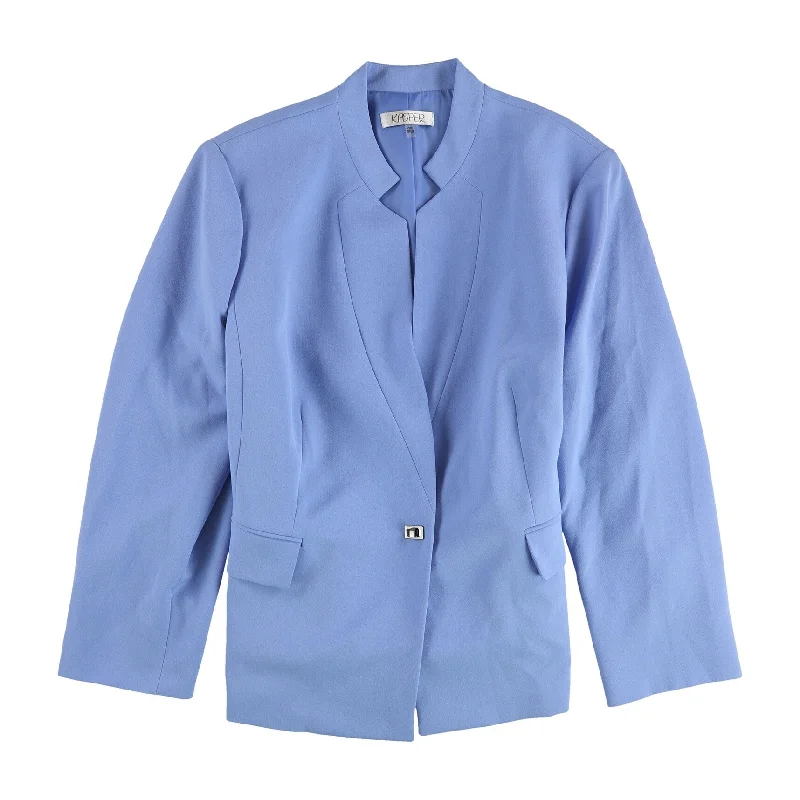 autumn jackets for women -women's ruffle tops -Kasper Womens Solid One Button Blazer Jacket, Blue, 22W