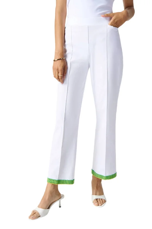 stylish women's pants -women's work blouses -Embroidered Trim Pants In White/multi